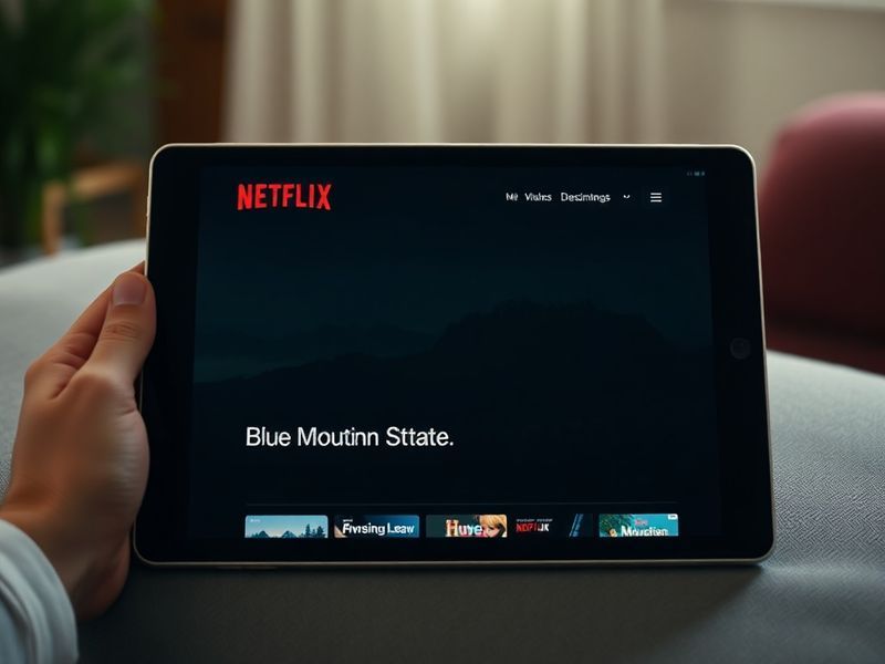 A split-screen image showing the Netflix logo fading out on one side and the Blue Mountain State logo appearing on the other,