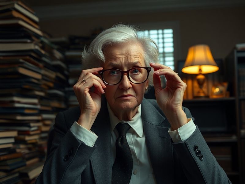 A promotional still of Elisabeth Moss as Elsbeth Tascioni in a courtroom, dressed in a bright, eccentric outfit with a confid