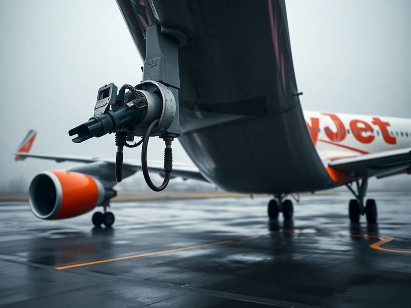 A crowded EasyJet boarding gate at a European airport, with passengers holding luggage and checking departure boards. The sce