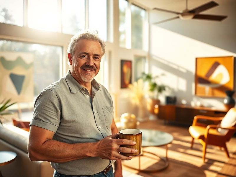 A dynamic street-style photograph of Kevin Goldschmidt in a sleek, modern studio, surrounded by fabric swatches and design sk