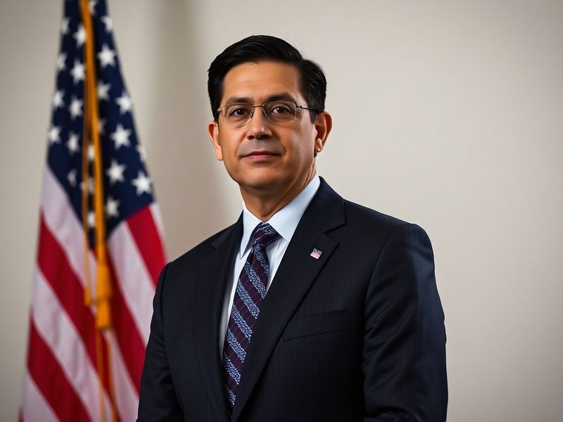 A professional portrait of Xavier Becerra in a suit, standing in front of an American flag with the U.S. Capitol in the backg