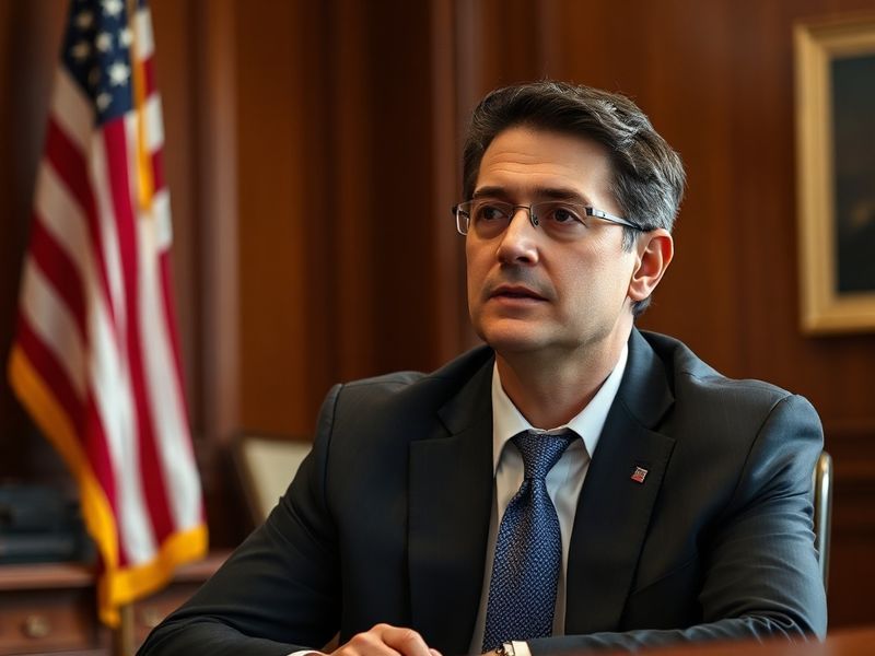 A formal portrait of Xavier Becerra in a suit, standing in front of an American flag with a backdrop of the U.S. Capitol buil