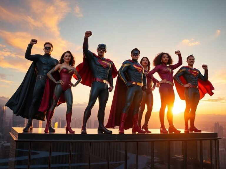 A dynamic comic book page featuring Mark Grayson in mid-flight, Omni-Man looming in the background with a stormy sky and alie