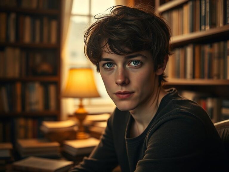 A candid mid-shot of Asa Butterfield in a dimly lit room, wearing a simple sweater, with a thoughtful expression. The backgro