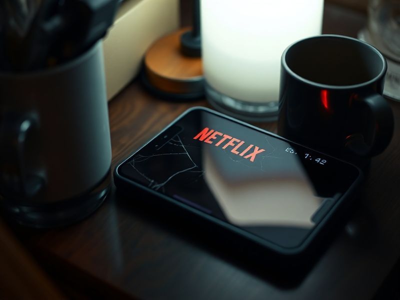 A split-screen image showing a crowded Netflix homepage on one side, and on the other, an empty shelf with a few scattered DV