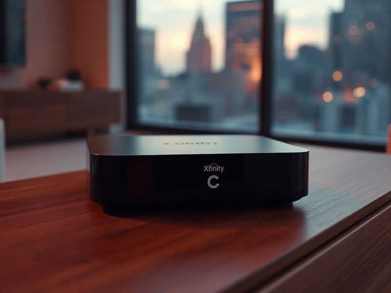 A split-screen image showing a modern Xfinity technician installing fiber-optic cable in a suburban neighborhood, juxtaposed