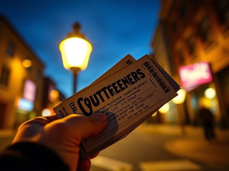 A vibrant concert photo of The Courteeners performing on stage at a sold-out arena, with the crowd in the foreground holding