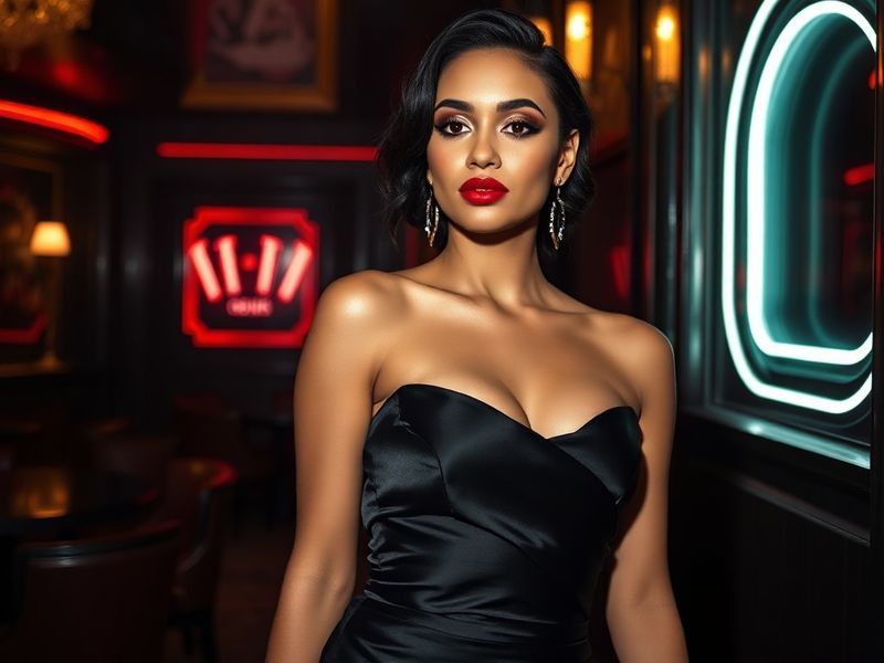 A high-fashion shot of Ciara Miller in a vibrant, layered outfit, blending vintage and contemporary elements. She stands in a