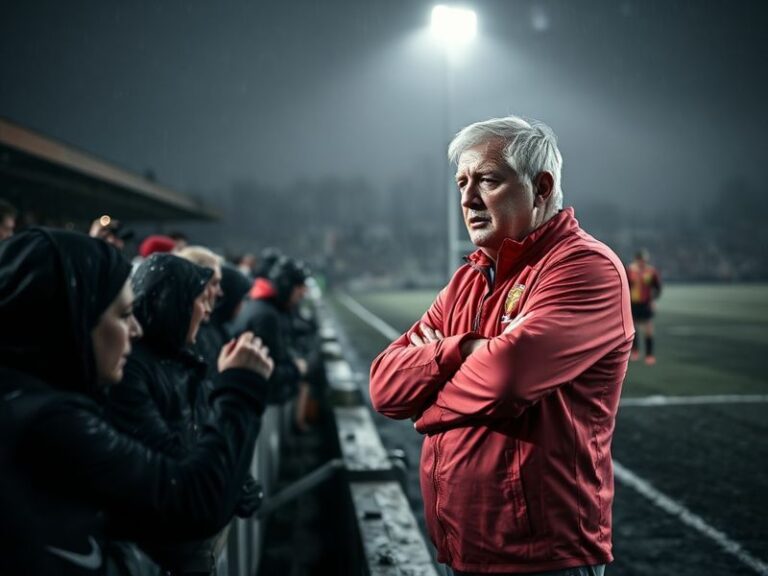 A dynamic action shot of Steve McNamara in a coaching capacity, standing on the sidelines with a focused expression, surround