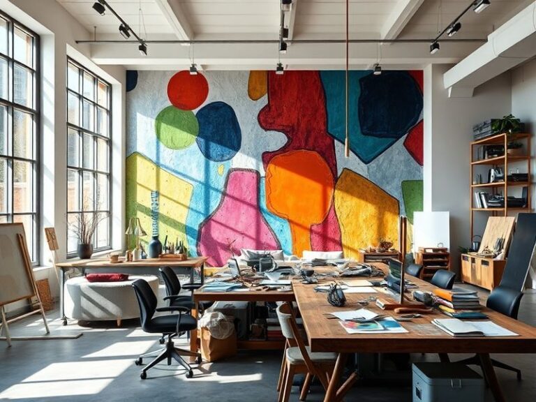 An elegant workspace featuring minimalist design elements, natural light, and a harmonious blend of classic and modern aesthe