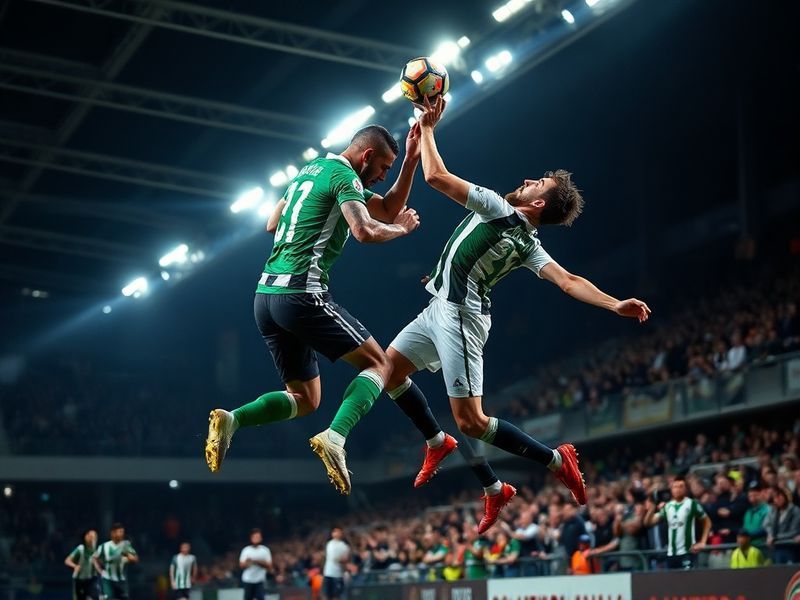A mid-action shot of Sassuolo’s Cyril Ngonge scoring against Como at the Mapei Stadium, with players in red and blue kits, cr