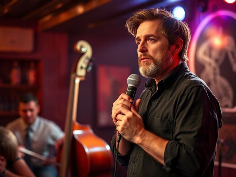 A portrait of Ben Thompson in a modern office setting, surrounded by tech gadgets and books, with a subtle overlay of digital