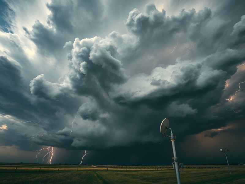 A meteorologist at KTTC pointing to a Doppler radar screen displaying a storm system over southeastern Minnesota. The scene i
