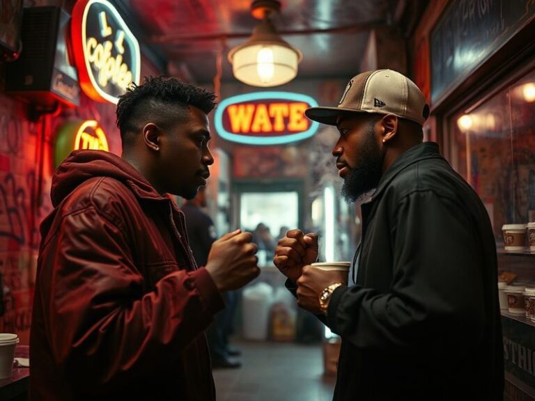 A split-screen image showing Ice Spice in a studio setting on one side and a viral meme version of the fight on the other, wi