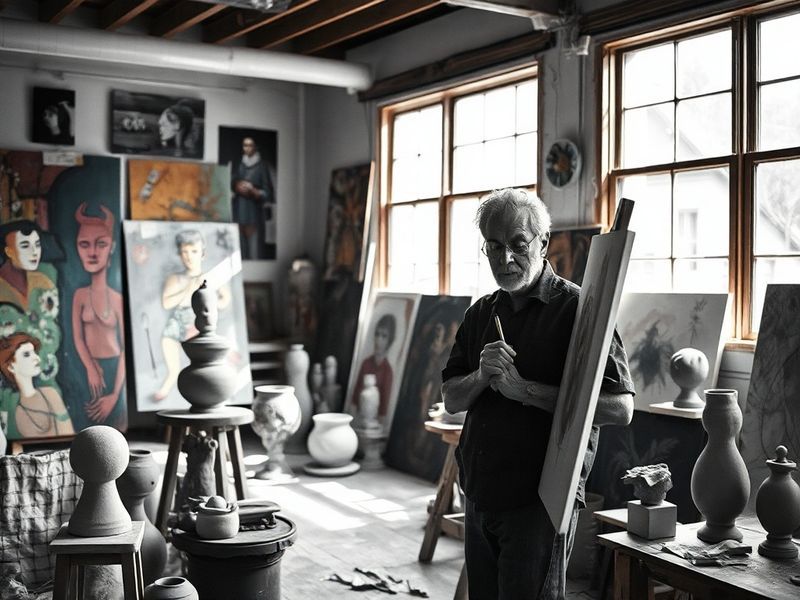 A professional headshot of David Parrish speaking at a workshop, with a blurred background of a creative workspace featuring