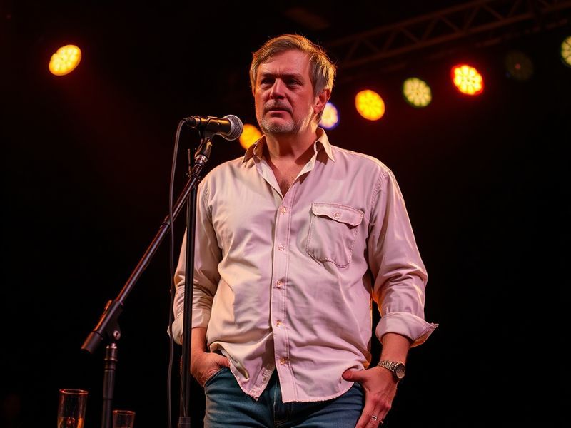 A mid-shot of Phil Dunster in a thoughtful pose, wearing a casual yet stylish outfit, set against a neutral background with s