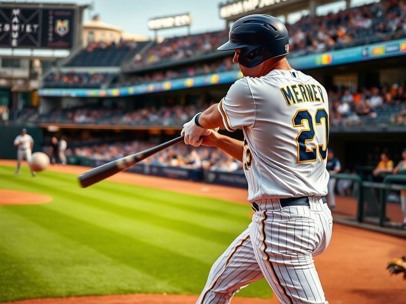 A vibrant baseball stadium split down the middle: one side showing Milwaukee’s American Family Field with its retractable roo