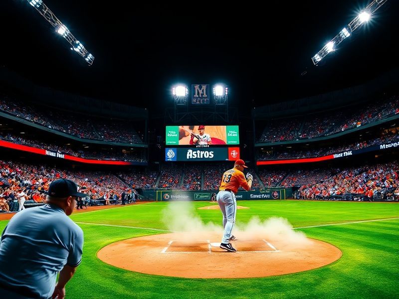 A split-screen image: left side shows Cardinals players in a dugout during a tense moment; right side shows Astros players ce