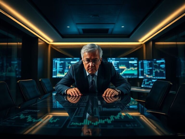 A professional headshot of Keith McCullough speaking at a conference, with a Hedgeye Risk Management logo on a screen behind
