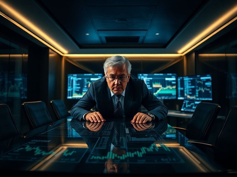 A professional headshot of Keith McCullough speaking at a conference, with a Hedgeye Risk Management logo on a screen behind