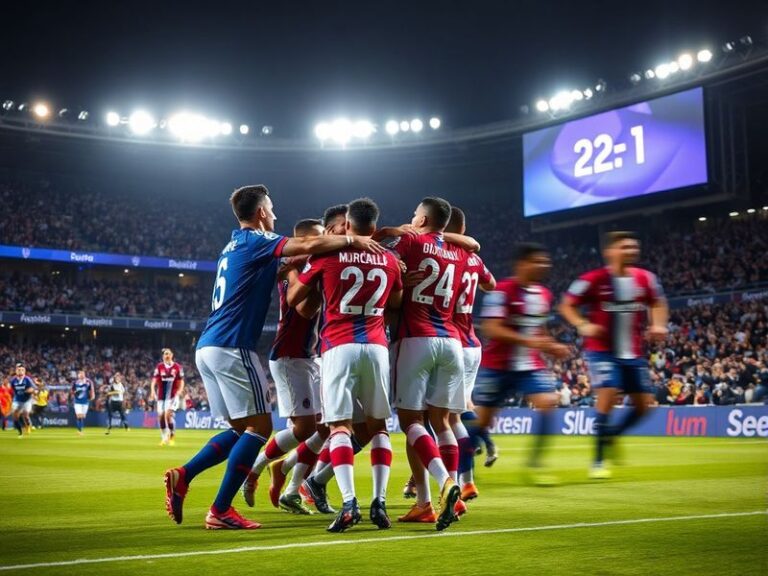 A vibrant night scene at Estadio Azteca during a Liga MX match, with thousands of fans in colorful jerseys, smoke-filled air,