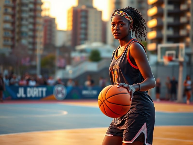 A dynamic action shot of Shadasia Green mid-match at a brightly lit esports tournament, wearing gaming gear, with a focused e