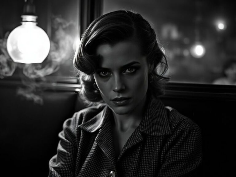 A professional portrait of Anna Maxwell Martin mid-performance, wearing a vintage blouse and intense expression, set against