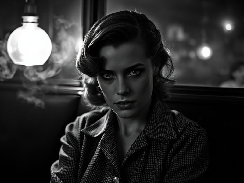 A professional portrait of Anna Maxwell Martin mid-performance, wearing a vintage blouse and intense expression, set against