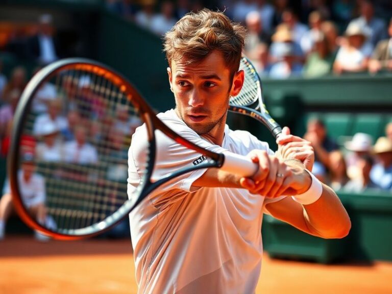 A focused action shot of Liam Broady mid-match on a grass court, wearing a white Nike shirt and black shorts, with a determin