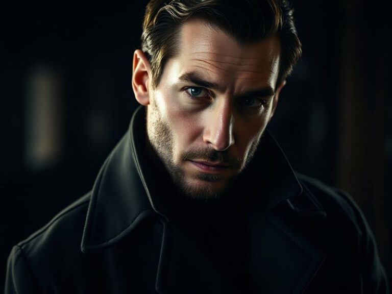 A professional portrait of Troy Baker in a recording studio, wearing headphones and delivering a performance with intense foc