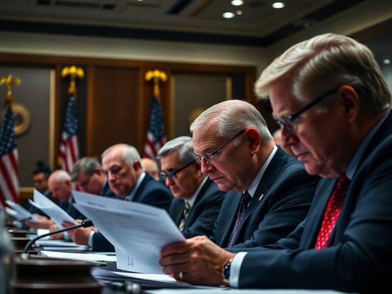 A split-image visual: on the left, a Republican elephant symbol with a gavel striking down; on the right, a shadowy figure re