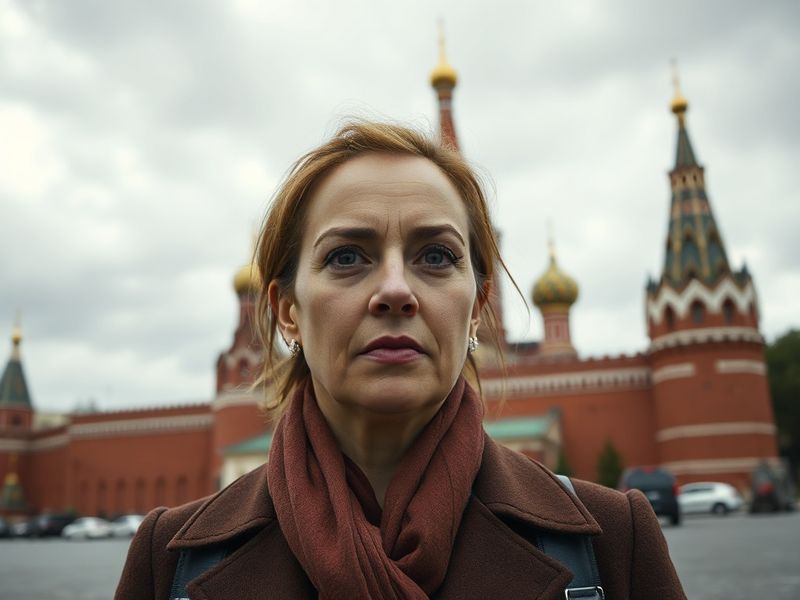 A split-image composition: on one side, Victoria Bonya speaking at a podium with a serious expression; on the other, a wide s