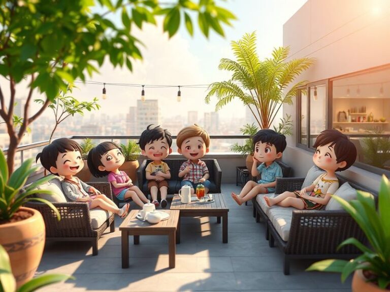 A vibrant screenshot of Tomodachi Life gameplay featuring a group of Mii characters at a party, with confetti, balloons, and