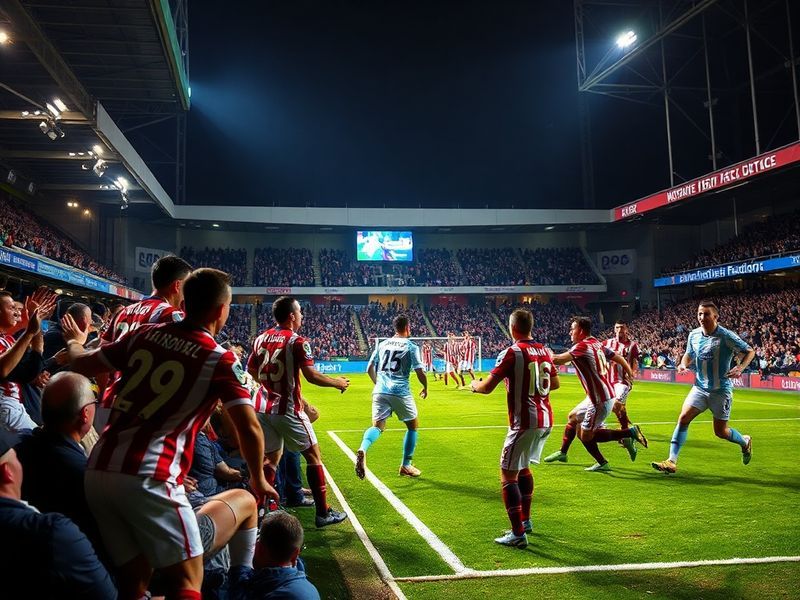 A packed football stadium with Millwall and QPR fans in scarves, flags, and team colors, capturing the electric atmosphere of