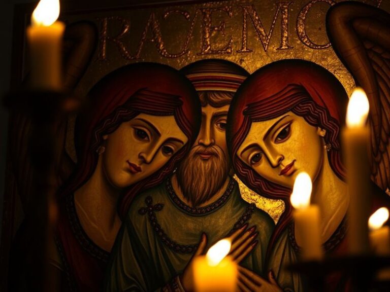 A dynamic action shot of Andrey Rublev mid-forehand swing on a blue hard court, with a blurred background showing stadium lig