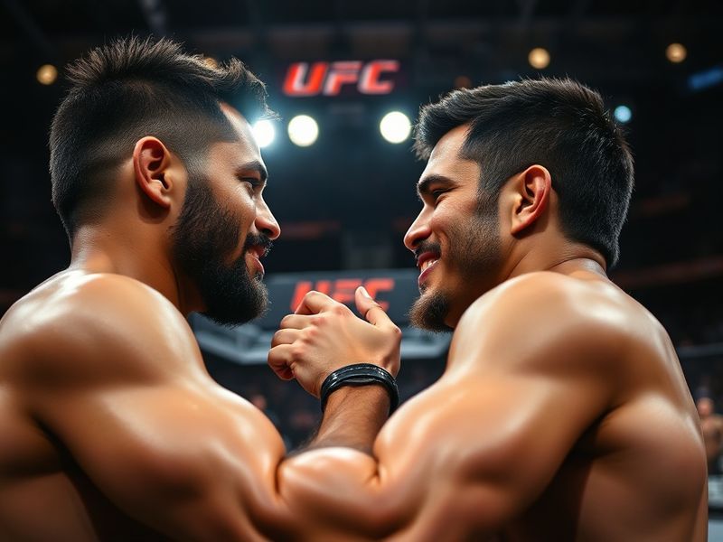 A tense moment in the octagon as Merab Dvalishvili lands a counter strike on Henry Cejudo, with referee and crowd in blurred