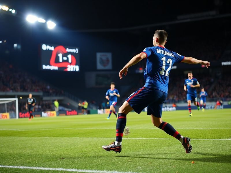 A mid-action shot from Hoffenheim vs Dortmund match: Jude Bellingham in a yellow Dortmund kit dribbles past a Hoffenheim defe