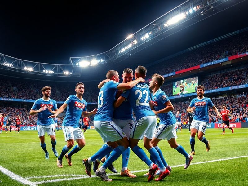A vibrant stadium atmosphere during a Napoli vs Lazio match at Stadio Diego Armando Maradona, with Napoli fans in blue waving