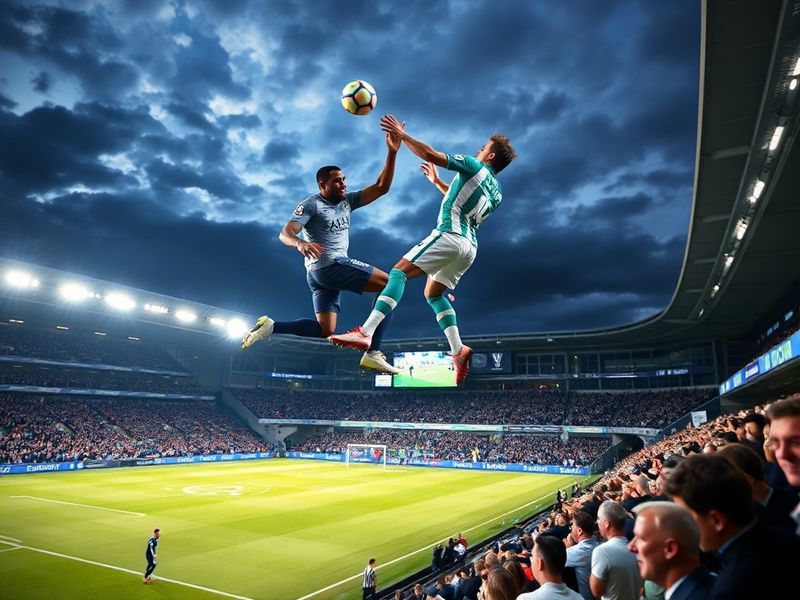 A wide-angle shot of Tottenham Hotspur Stadium during the match, showing fans, players in action, and the scoreboard displayi
