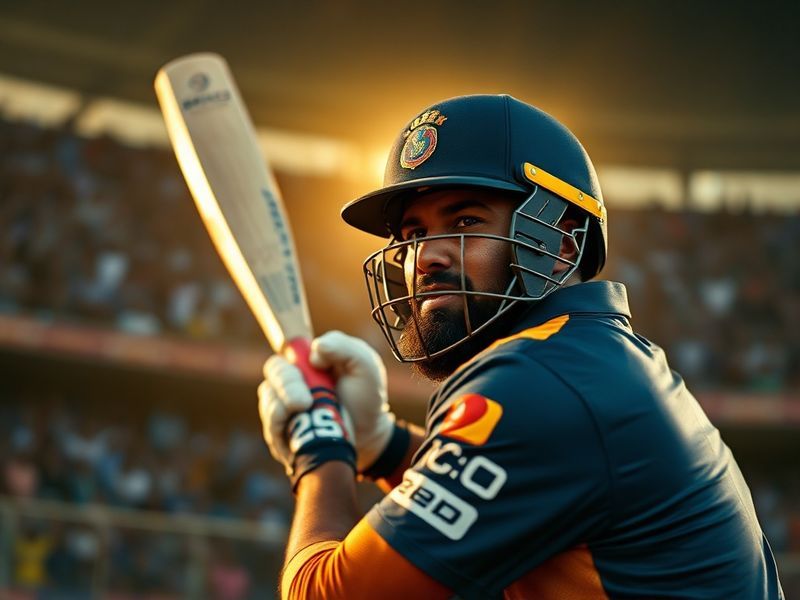 A focused action shot of Sarfaraz Khan mid-shot during a domestic match, wearing Mumbai’s blue jersey, playing a delicate cov