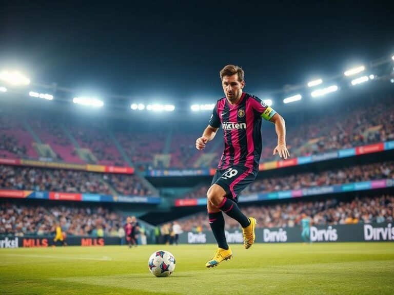 A dynamic soccer match scene between Inter Miami and Colorado Rapids, featuring Lionel Messi in Inter Miami’s pink jersey and
