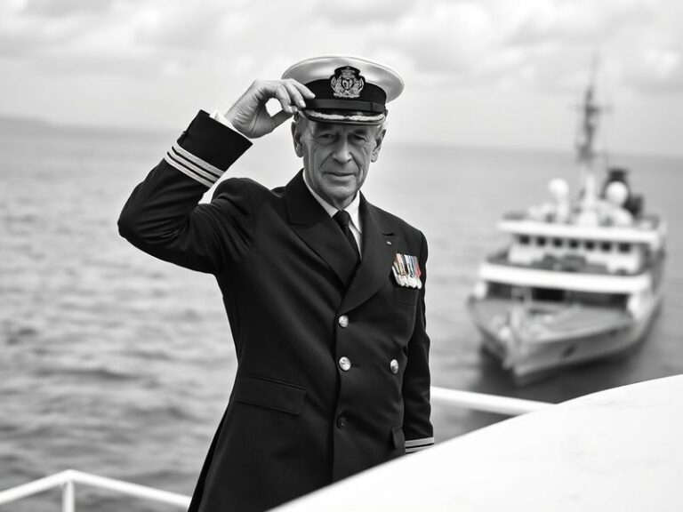A formal portrait of Prince Philip in his later years, wearing his naval uniform and the sash of the Order of the Garter, set