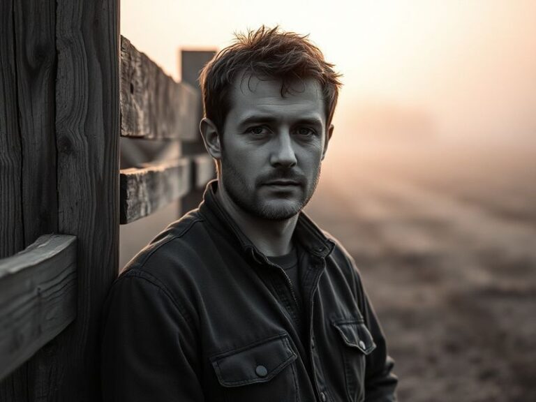 A candid portrait of Andrew Novak sitting at a desk surrounded by books, laptops, and sports memorabilia, with a warm lamp ca