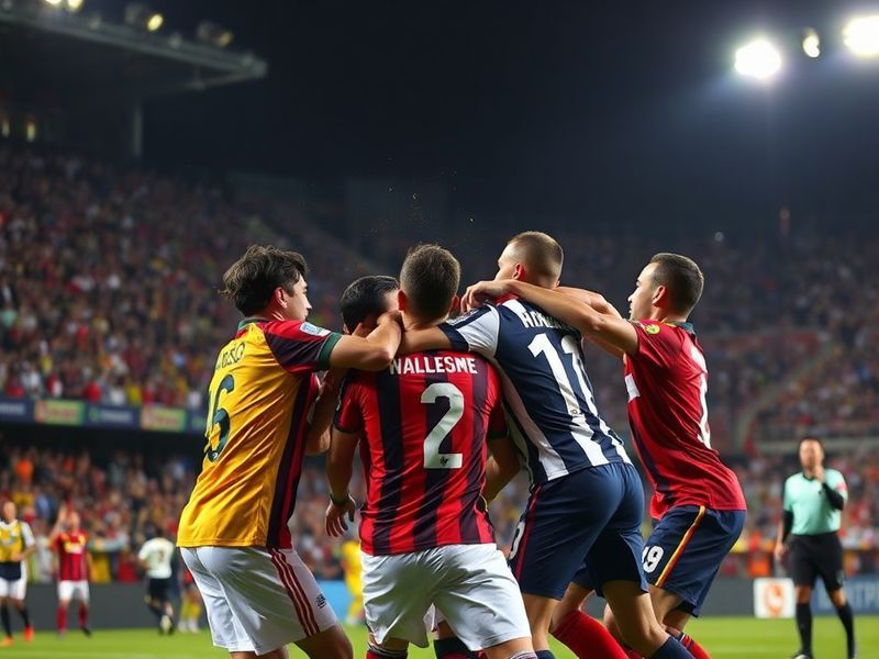 A dynamic action shot from a Vasco vs São Paulo match at the Maracanã or Morumbi, showing players in red-and-black and white