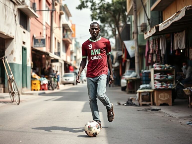 A dynamic action shot of Mouhamed Gueye in a G League Ignite uniform, mid-jump during a fast break, with the Atlanta skyline