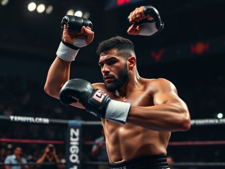 A dynamic action shot of Thiago Moises mid-fight in the UFC octagon, showcasing his technical striking and grappling form. Th