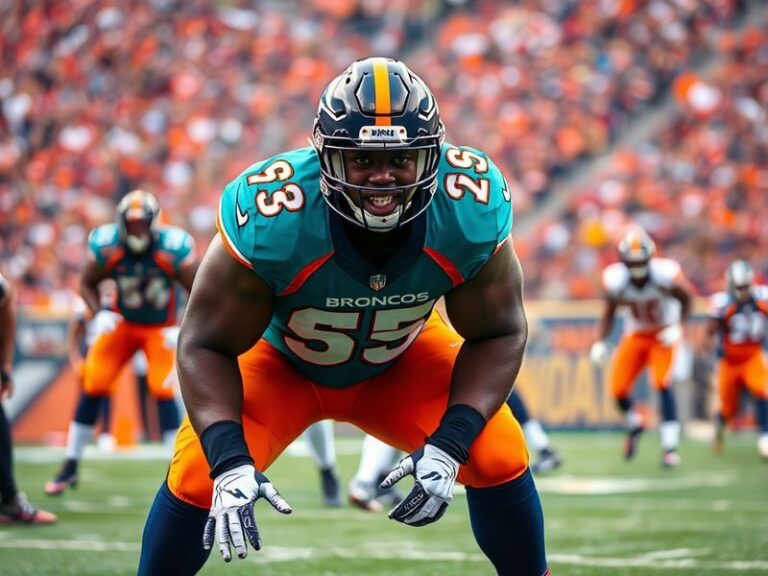 A dynamic action shot of Dexter Lawrence in a New York Giants uniform, lined up in a defensive stance on the field. He is wea