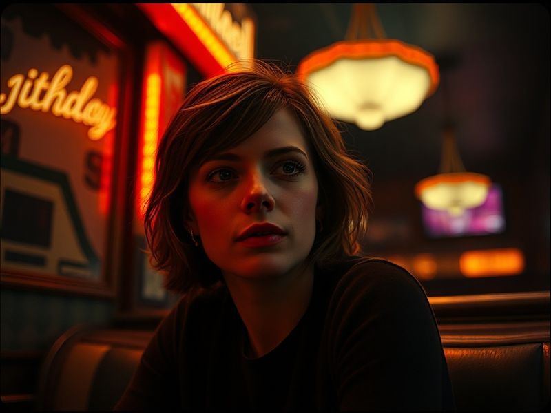 Carey Mulligan in a contemplative pose, wearing a period costume with soft lighting highlighting her expressive face, evoking