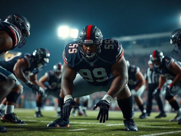 A dynamic action shot of Dexter Lawrence mid-play during a Giants game, showcasing his size and intensity as he breaks throug