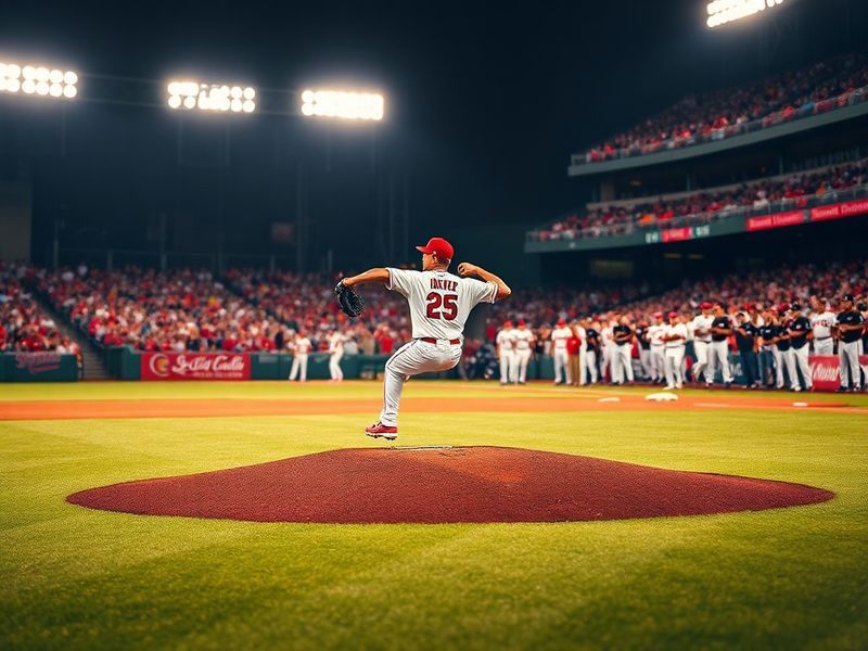 A vibrant shot of Busch Stadium during a Cardinals game, featuring the iconic red bird mascot and a packed crowd under golden